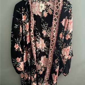 Billabong Black and Pink Floral Kimono (w/tags)